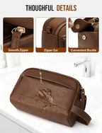PU Leather Toiletry Bag for Men - Water Resistant Travel Bag for Toiletries, Bathroom Essentials, Accessories - Brown
