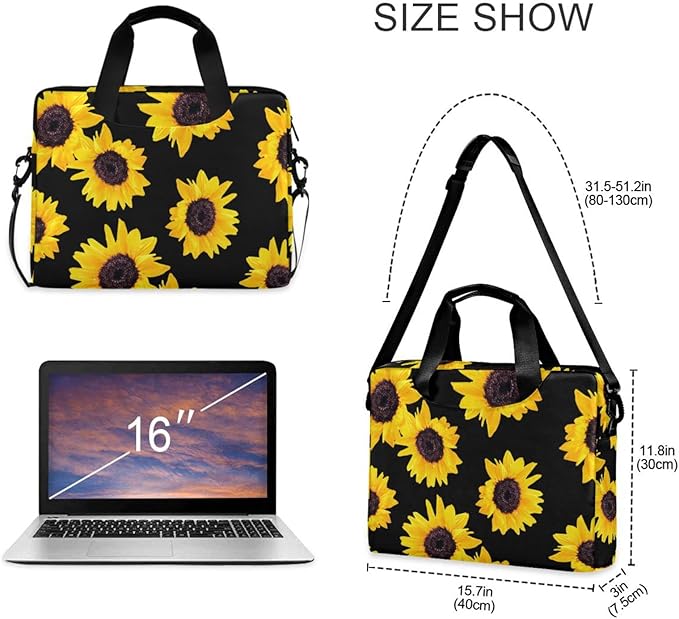 Sunflower Floral Laptop Case, 15.6 inch Laptop Bag, Waterproof Laptop Sleeve, Protective Briefcase for Women Men Kids