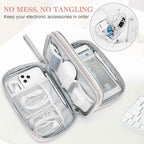 FYY Electronic Organizer, Large Travel Cable Organizer Bag Pouch Electronic Accessories Carry Case Portable Waterproof Double Layers All-in-One Storage Bag for Cable, Cord, Charger, Phone, Light Pink