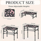 YihuiKo Small Camping Table, Vintage French Butterflies Pattern Folding Table, Adjustable Height, Lightweight & Portable Outdoor Picnic Table with Carry Handle for Patio, Living Room, Travel