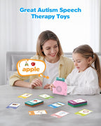 Airbition Bilingual Pink Spanish and English Talking Flash Cards, Pocket Speech Therapy Toy with 510 Words, Montessori Language Learning Toy, Children's Sensory Learning Kits