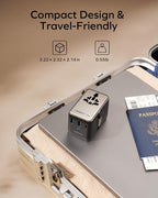 MOMAX 70W Universal Travel Adapter, 6-in-1 International Power Adapter with USB-C Retractable Cable, Dual-AC Plug Adapter PD Fast Charging Worldwide Wall Charger for US/UK/EU and Over 200 Countries