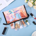 BESARME 10 Pcs Holographic Makeup Bags Bulk, Clear Portable Zippered Toiletry Bag Waterproof Cosmetic Bags SPA Bathroom Vacation Party Favors Bachelorette Gifts