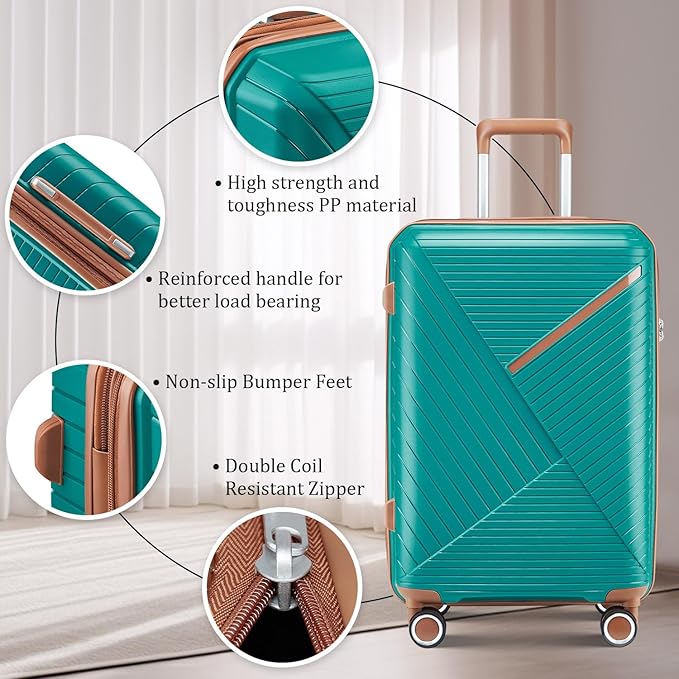 4 Piece Luggage Set, Hardside Expandable Lightweight Suitcase with 360° Mute Spinner Wheels Luggage Sets, TSA Lock, 14/20/24/28 Inch Travel Luggage for Men, Women and Girls (Coral+Green)