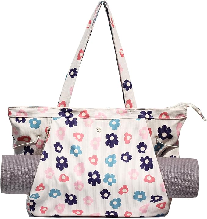 ESVAN Corduroy Yoga Tote Bag Gifts for Women Drawstring Yoga Mat Bag for Office Workout Travel Carryall Pilates Gym