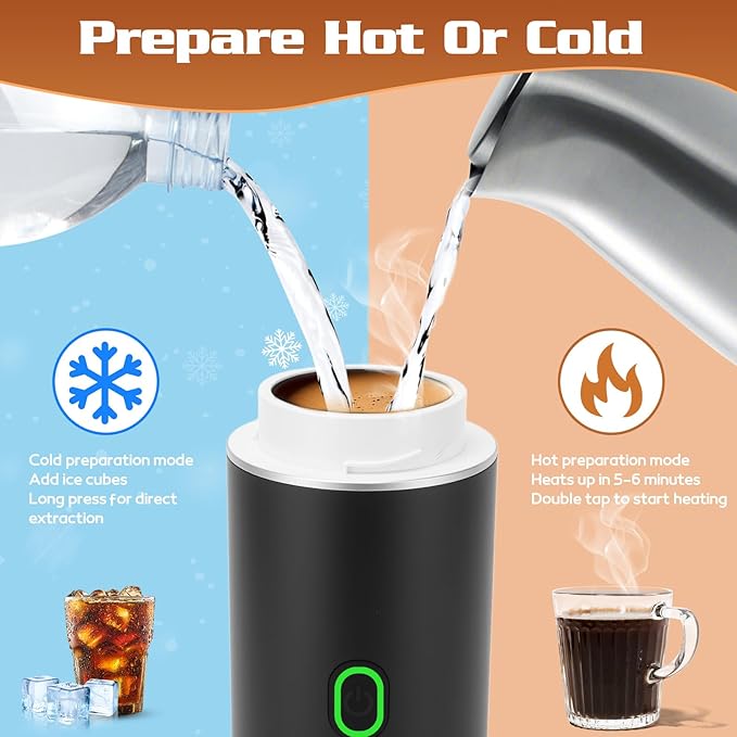 Gugxiom 3 In 1 Portable Coffee Maker, Mini Travel Camping Coffee Makers, Self-Heating Car Coffee Maker with USB-C,for Hiking Office RV