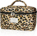 Gosect 1pc Large Makeup Bag, Cute Cosmetic Bag for Women Girls, Floral Coquette Aesthetic Toiletry Bag, Travel Make Up Organizer Bag (Leopard Print)