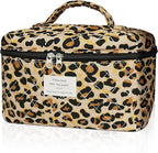 Gosect 1pc Large Makeup Bag, Cute Cosmetic Bag for Women Girls, Floral Coquette Aesthetic Toiletry Bag, Travel Make Up Organizer Bag (Leopard Print)