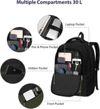 MATEIN 17 Inch Laptop Backpack for Work, Airline Approved Carry On Travel Backpack with Anti Theft Pocket and Luggage Strap, Water Resistant College Computer Daypack Gifts for Men Women, Black Green