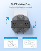TROND 6-Outlet Wall Extender with 360° Rotating Plug, 3-Way Surge Protector Outlet Splitter with 2 PD20W USB-C & 2 USB-A Ports, 900J, Compact Plug Adapter for Tight Spaces in Home, Kitchen, Bathroom