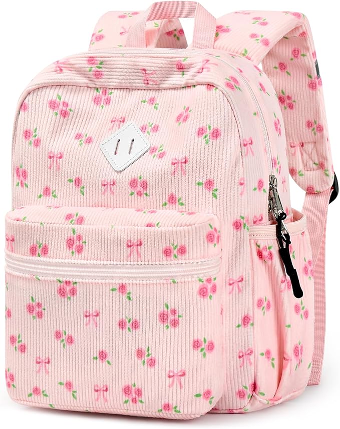 STEAMEDBUN Corduroy Toddler Backpack for Girls Boys 2-4, Kids Preschool Backpack for Kindergarten - Pink Rose