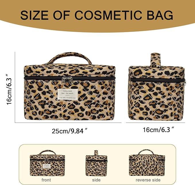 Gosect 1pc Large Makeup Bag, Cute Cosmetic Bag for Women Girls, Floral Coquette Aesthetic Toiletry Bag, Travel Make Up Organizer Bag (Leopard Print)