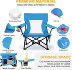 Joyfair Beach Camping Chair (2 Pack), Outdoor Folding Lawn Chair for Adults, Heavy Duty Portable Chair with Armrest for Outside Fishing, Sport, Patio, Cup Holder & Storage Pocket, Carry Bag (Blue)