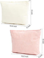 SOIDRAM 2 Pieces Corduroy Makeup Bag Large Corduroy Cosmetic Bag Capacity Canvas Travel Toiletry Bag Organizer Cute Makeup Brushes Aesthetic Accessories Storage Bag for Women, Corduroy L White Pink