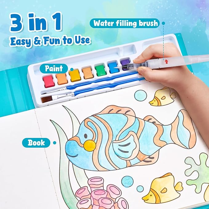 JoyCat Paint with Water Coloring Books for Toddlers, Watercolor Painting Sets for Kids Ages 3-5 4-8, Arts and Crafts Drawing Activities Toy Birthday Gifts for Boys Girls (Sea Animals)