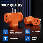 ELEGRP 3-Prong Heavy Duty Power Extender to Triple Outlet in T Direction, Multi-Directional Grounded Wall Tap Outlet Extender with 3 Prong Plug-in, 15-Amp, 125-Volt, ETL Listed, 3 Pack, Orange