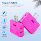ETwinCoo 3 Way Flat Wall Plug Extender AC Adapter - 2-Prong Swivel Mini Multi Plug Outlet, Rotatable Socket (Quick & Easy Install) Perfect for Home and Travel, Type A, Rose Red (2 Pack)