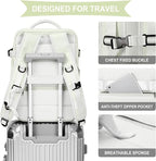 WONHOX Large Travel Backpack Women, Carry On Backpack, Hiking Backpack Waterproof Outdoor Sports Rucksack Casual Daypack with USB Charging Port Shoes Compartment, Moon White