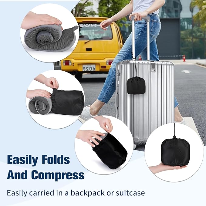 Cirorld Neck Pillow for Traveling, Travel Pillows for Airplanes,100% Pure Memory Foam Travel Neck Pillow, Adjustable Flight Pillow, Portable Plane Accessories with Eye Mask, Earplugs, Carry Bag