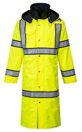 Portwest UH447 Waterproof Reversible Raincoat Hi Vis Reflective Long Safety Rain Jacket Yellow/Black, 4X-Large