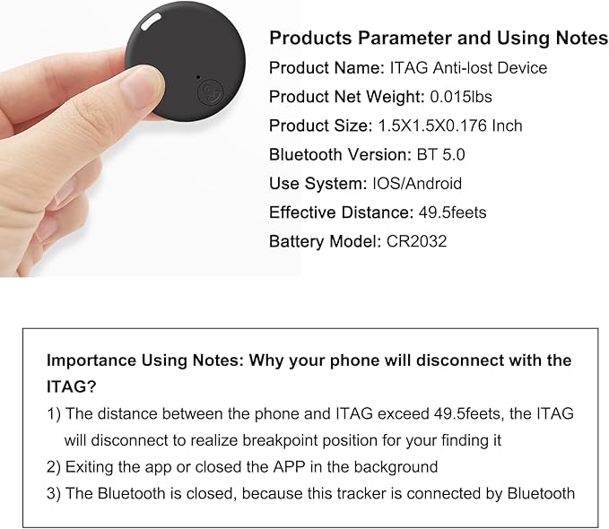 Aircawin ITAG GPS Tracker,Key Item Finder Locator,No Monthly Fee App for iOS/Android 2023 Latest,Portable Anti-Lost Bluetooth Tag Item Tracker for Luggages/Kids/Pets/Phone/Wallet/Bag-1Pcs-Black