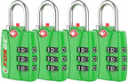 Forge Open Alert TSA Approved Luggage Locks - 3 Digit Combination, Easy Read Dials, Zinc Alloy Body - Ideal Travel Lock for Luggage, Suitcases, Bags & Toolboxes (Green 4PK)