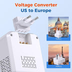 2000W Voltage Converter US to Europe for Hair Dryers, 7-in-1 220V to 110V Converter for European Travel with 3 AC/2 USBA/2 USBC Ports (PD20W), Universal Travel Adapter with Type C G Plug (White)