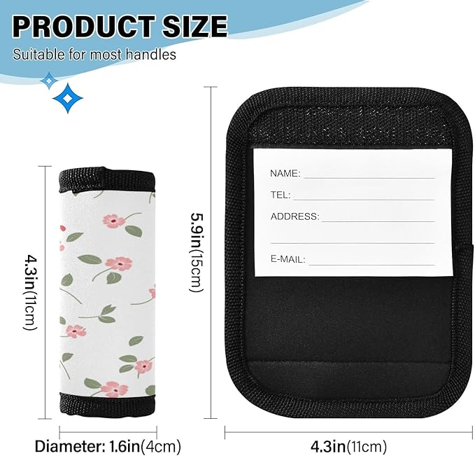 Qilmy Fresh Style Floral Fragments Luggage Handle Wrap 4Pack Luggage Identifiers Tag Comfort Handle Grips Cover for Stroller Suitcase Bag Airplane Travel Accessories1503