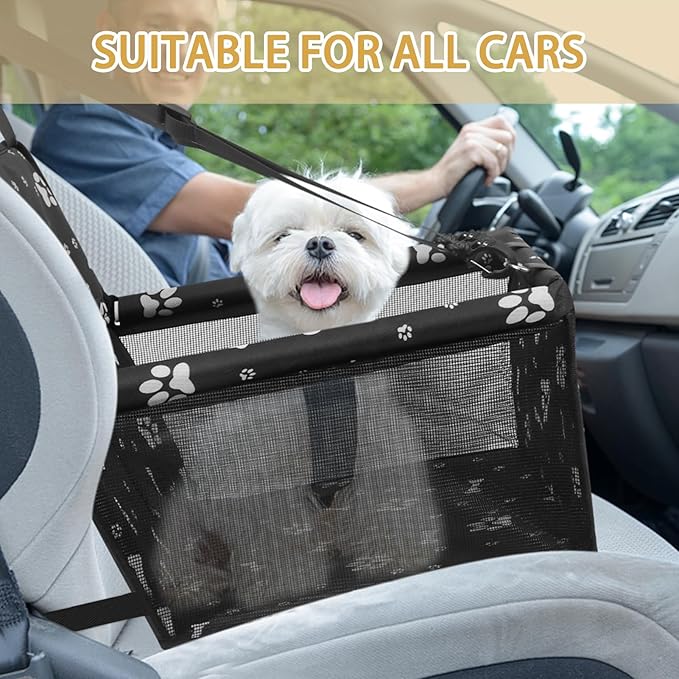 Dog Car Seat, Foldable Dog Car Booster Seat Waterproof Breathable Oxford Travel Bag for Small to Medium Dogs, Puppies, and Pets-Pattern Black