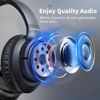 Botesty Sound Headphones Wired with Microphone, Over Ear Foldable 3.5mm Plug in Headphones with 4.9ft Tangle-Free Nylon Cord for Tablet, Laptop, MP3/4, School, Airplane Travel (Black)