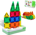 Magnetic Tiles 42PCS 0.8in Portable Magnet Toys for Kids，Travel Magnetic Blocks with Metal Storage Box，Stacking Magnets Sensory Tiles for Toddlers Ages 3+