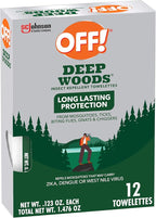 OFF! Deep Woods Mosquito and Insect Repellent Wipes, Long lasting, 12 Individually Wrapped Wipes (Pack of 1)