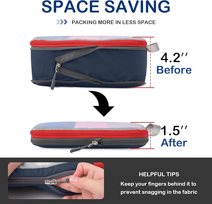 Cipway Compression Packing Cubes Mesh, Lightweight Luggage Organizer Bags with Laundry Bag,Toiletries Bag and Shoe Bag, Travel Essentials for Carry on Suitcase（8Pcs,Blue）