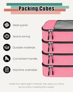 WTREE 4-Piece Packing Cubes Travel Accessories Set for Suitcases - Luggage Organizer Bags with Double Zipper - Mesh Top - Large - Pink
