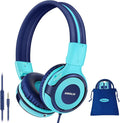 SIMOLIO Kids Headphones for School Travel, Headphones for Kids with Mic & Share Port, 75dB-85dB-94dB Safe Volume, Stereo Wired Foldable Headsetss for Boys, Girls, Child Earphones for Tablet (Mint)