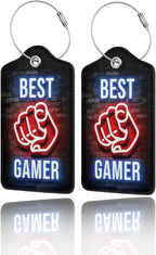 GACCAP 2 Pack Luggage Tags for Suitcase, Privacy Cover ID Label with Stainless Steel and Address Card for Travel Bag Backpack Cruise Ship Essentials Tag Men Boys - Best Gamer