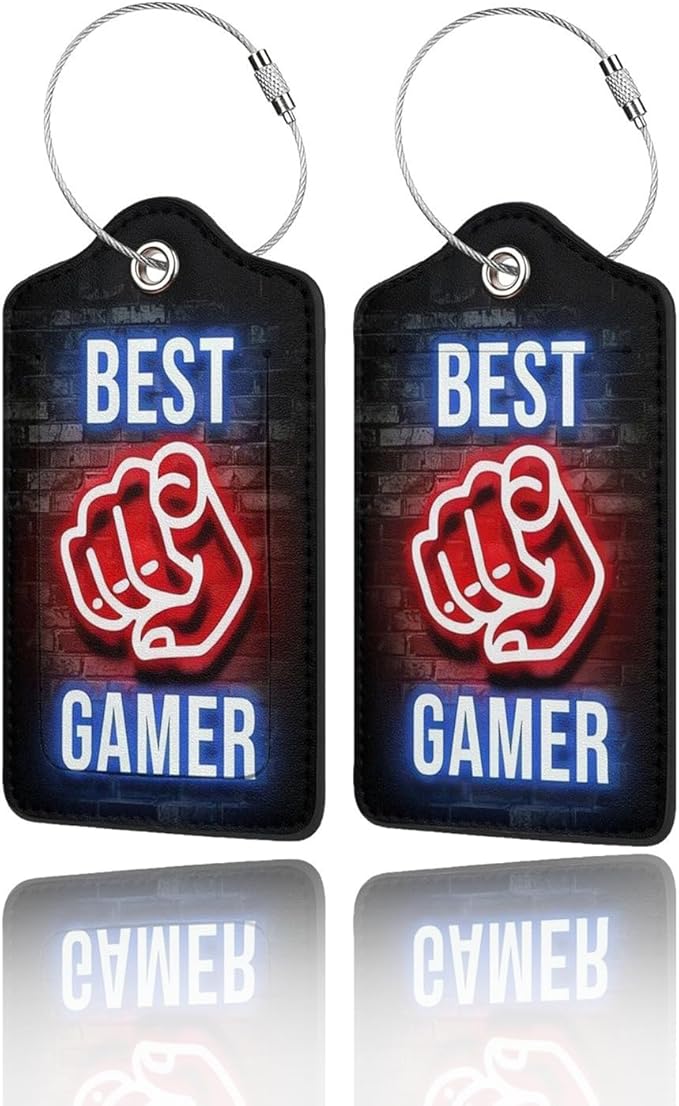 GACCAP 2 Pack Luggage Tags for Suitcase, Privacy Cover ID Label with Stainless Steel and Address Card for Travel Bag Backpack Cruise Ship Essentials Tag Men Boys - Best Gamer