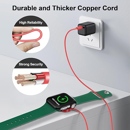 𝟐𝟎𝟐𝟔 𝐔𝐩𝐠𝐫𝐚𝐝𝐞𝐝 for Apple Watch Charger Magnetic Fast Charging Cable [Portable] Magnetic Wireless Charging Compatible with iWatch Series Ultra/10/9/8/7/6/SE/5/4/3/2-[3.3FT] Red
