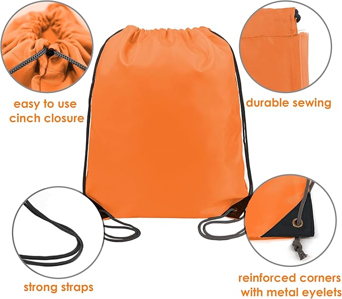 BeeGreen 20 Pieces Orange-String-Bag-Pack-Bulk Durable Cinch Gym Sacks Backpacks Large Size for Christmas Sports Storage Travel Pull String Sackpack for Women and Men