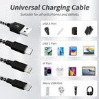 IDISON Multi Charging Cable(2Pack 4FT), 3 in 1 USB Charging Cable for Multiple Devices, Braided Universal Phone Charger Cord with Type-C, Micro USB, IP Port for iPhone17/16/14/Android Phones and More