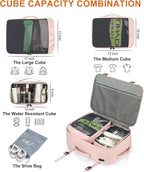Lumesner Carry on Travel Backpacks, Extra Large 40L Flight Approved Bag for Men & Women,Expandable Suitcase Backpack With 4 Packing Cubes,Water Resistant Luggage Daypack Business Weekender Bag, Pink