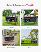 VEVOR Camping Kitchen Table, Folding Outdoor Cooking Table, 3 Adjustable Heights, Aluminum Lightweight Portable Cook Station with Storage Organizer, Carry Handle, for BBQ Party Picnic RV Travel, Black