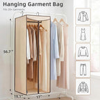 STORAGE MANIAC 57" Long Garment Bags for Hanging Clothes Garment Cover for Closet Storage, Large Hanging Garment Bag for Dresses, Suits, Coats, Zipper Cover with Sealed Clear Window, Beige 2 Pack