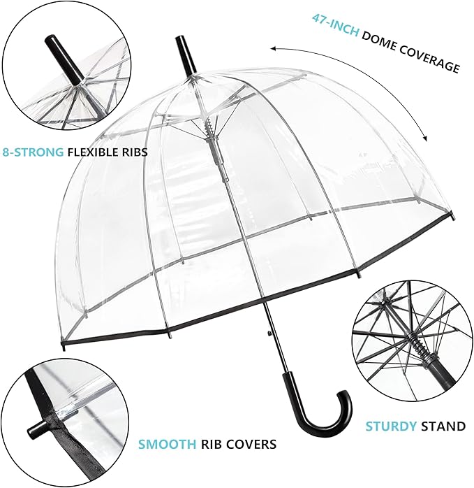 RONIARE Clear Bubble Umbrellas for Rain Large Windproof Dome Umbrella for Weddings,Prom, Graduation and Outdoor Events for Men and Women