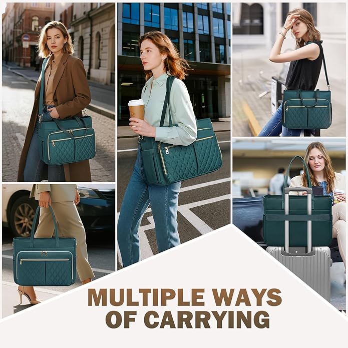 RAINSMORE Teacher Tote Bag 15.6 Inch Laptop Bag for Women Work Bag with Large Cup Holder Nurse Bag Computer Tote Handbag