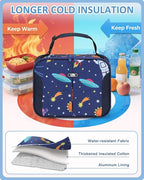 Capolo Insulated Lunch Box for Kids, Cute Thermal Lunch Bag for School, Reusable Lunch Tote for Boys and Girls, Durable Cooler Bag with Easy Grab Handle, Lightweight and Easy to Clean,Deep Blue Space