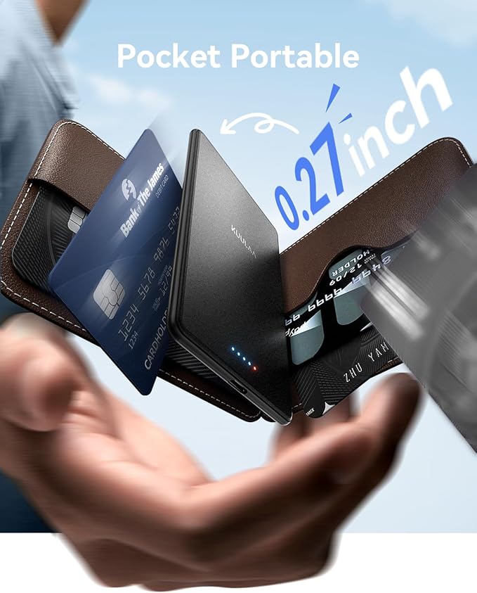 Kuulaa Power Bank Ultra Slim, 0.28 in MagSafe PowerBank 5000 mAh, PD20W Small Power Bank, Magnetic Wireless External Mobile Phone Batteries for iPhone 16 Pro/15/14/13/12 Series (Black)