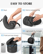 YFONG Travel Pillow for Long Flight Airplane, Head Strap Combo with 3D Contoured Sleep Eye Mask, Neck Pillow for Travel Essential, 360° Support Memory Foam Headrest, Prevent Bobbing, Drawstrap - Black