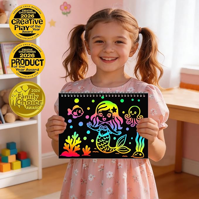 ZMLM Scratch Paper Art-Crafts Gift: 2 Pack Rainbow Notebooks Supplies Toys for 3 4 5 6 7 8 9 10 Years Old Girls and Boys Kids Easter Gifts Christmas Birthday Party Games Mermaid