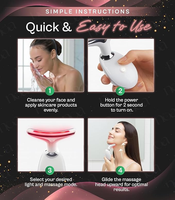LuxeSkin 7 Color LED Red Light Therapy Facial Massager for Face and Neck, Electric Facial Tool for Skin Care with Vibration, Warm Mode & Travel Bag
